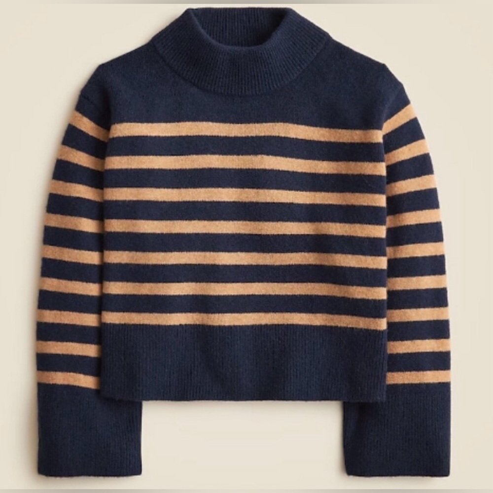 J. Crew Women’s Chunky Crewneck Sweater in Supersoft Yarn Navy/Camel Large NWT